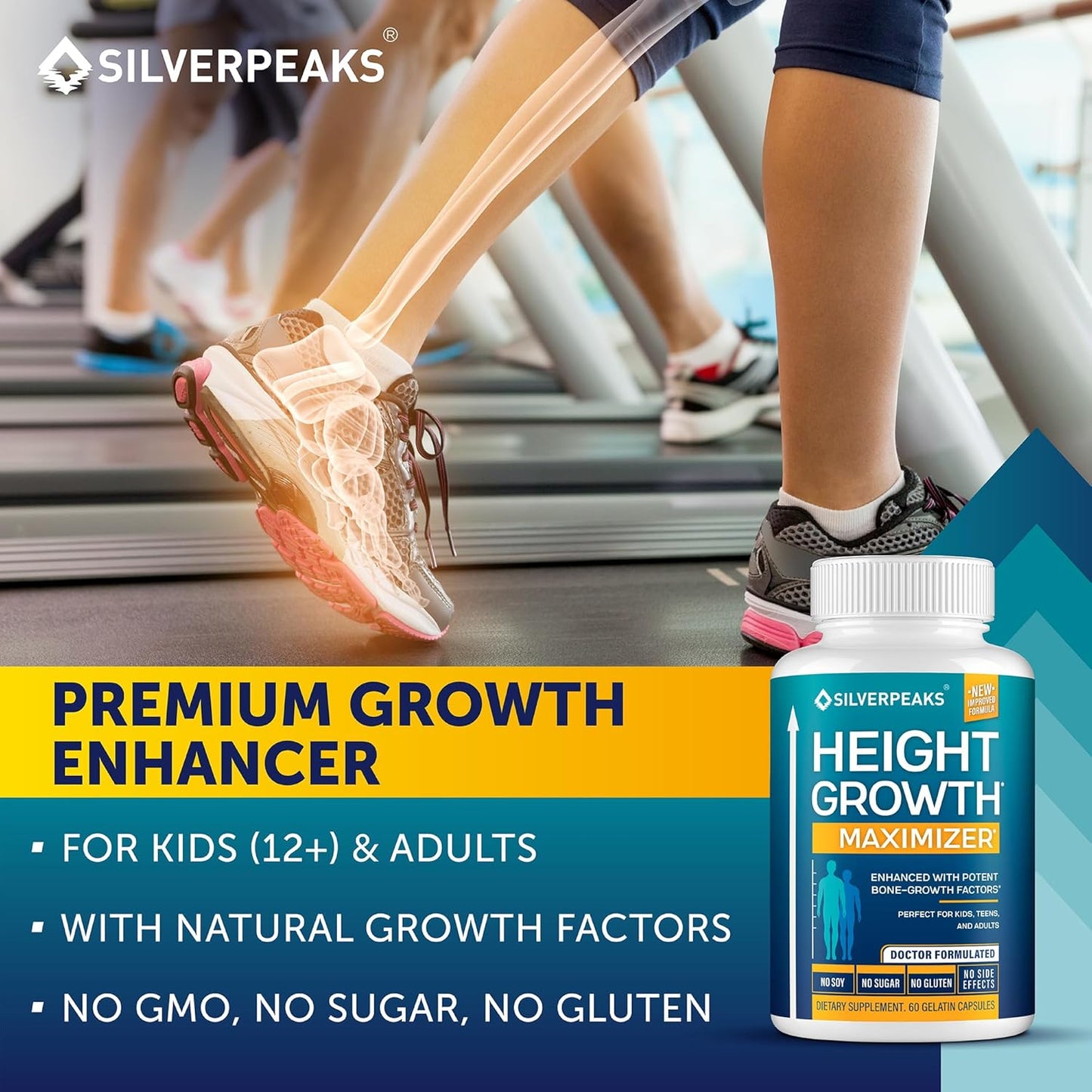Growth Capsules to Grow Taller - Height Growth Maximizer with Calcium for Bone Strength, Made in USA, Natural Get Taller Supplement to Increase Bone Growth Adults, Teens & Kids, Free of Growth Hormone