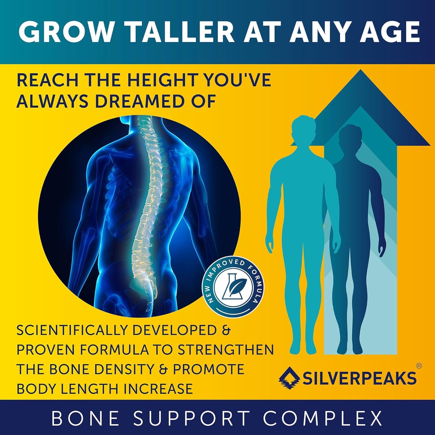 Growth Capsules to Grow Taller - Height Growth Maximizer with Calcium for Bone Strength, Made in USA, Natural Get Taller Supplement to Increase Bone Growth Adults, Teens & Kids, Free of Growth Hormone