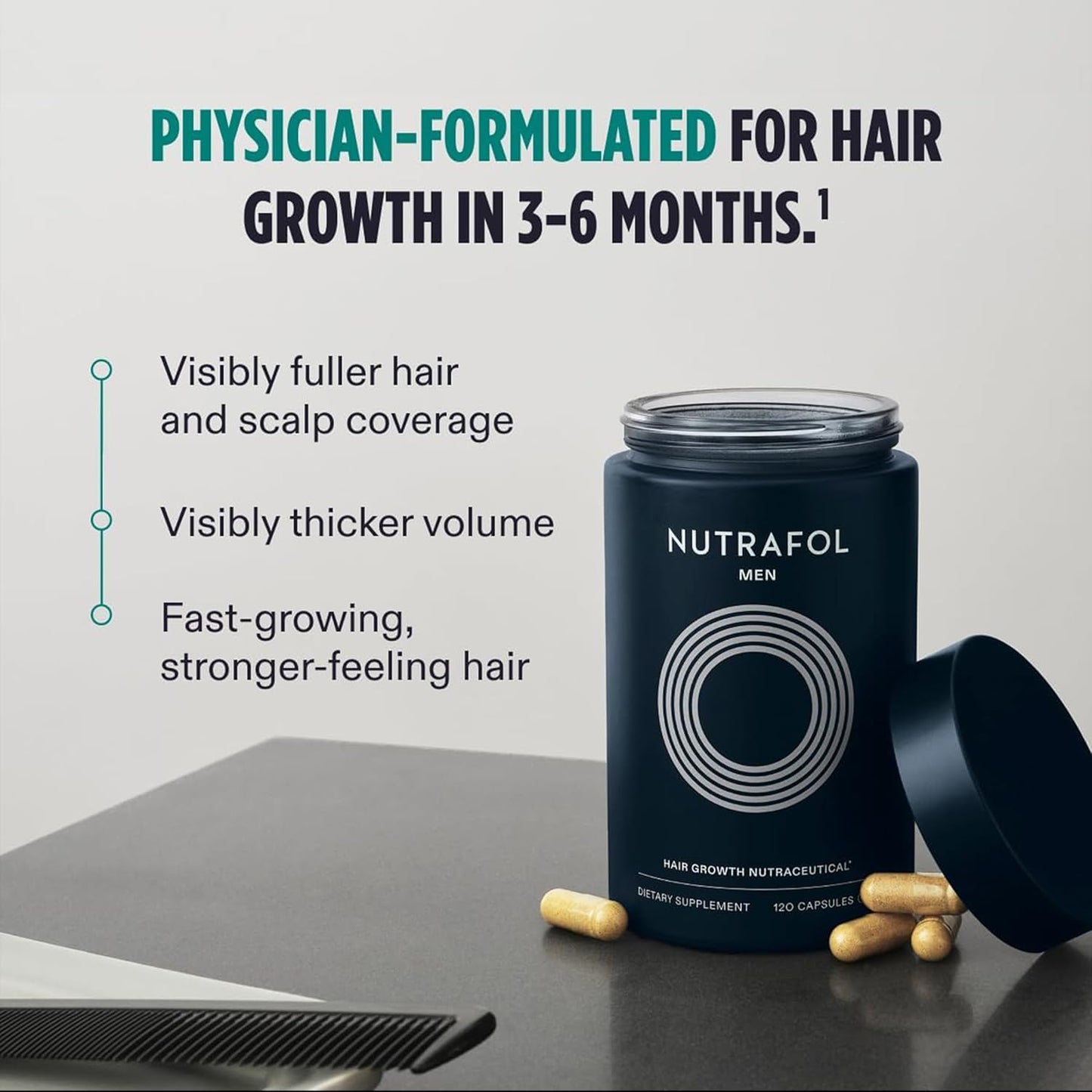 Nutrafol Men Hair Growth Supplement for Thicker, Stronger Hair (4 Capsules Per Day - 1 Month Supply), 120 Count (Pack of 1) 4.0 4.0 out of 5 stars    5,460 ratings | Search this page Amazon's Choice Overall Pick