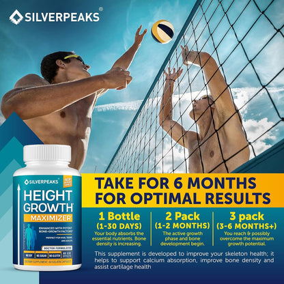 Growth Capsules to Grow Taller - Height Growth Maximizer with Calcium for Bone Strength, Made in USA, Natural Get Taller Supplement to Increase Bone Growth Adults, Teens & Kids, Free of Growth Hormone